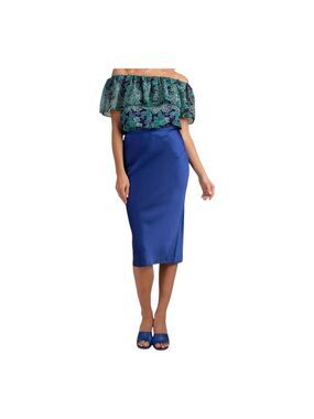 Women's Trina Turk Blue Satin Midi Skirt, Size 10